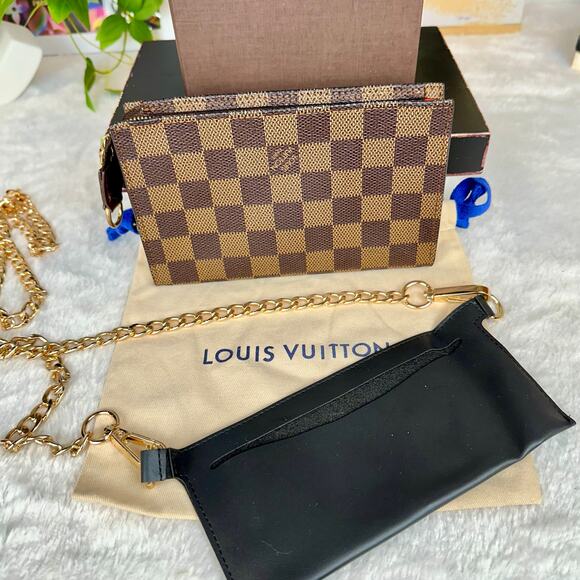 Louis Vuitton Damier Ebene Bucket Pouch PM crossbody bag with chain. NICE! RARE! - Picture 11 of 12